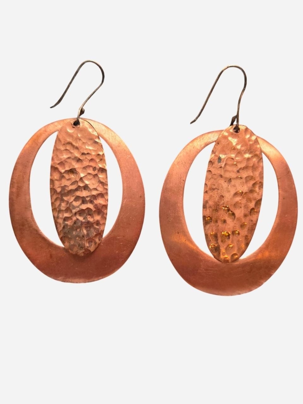 Hammered Copper Oval Drop Earrings